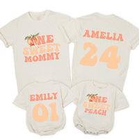 Custom Matching Family Peach Birthday Shirts - One Sweet Peach Design for Baby, Toddler, Kids, Mom, and Dad - Soft Cotton 1st Birthday Outfit