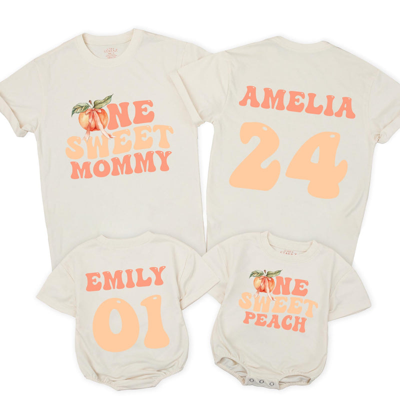 Custom Matching Family Peach Birthday Shirts - One Sweet Peach Design for Baby, Toddler, Kids, Mom, and Dad - Soft Cotton 1st Birthday Outfit