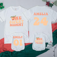 Custom Matching Family Peach Birthday Shirts - One Sweet Peach Design for Baby, Toddler, Kids, Mom, and Dad - Soft Cotton 1st Birthday Outfit