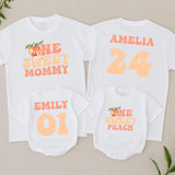Custom Matching Family Peach Birthday Shirts - One Sweet Peach Design for Baby, Toddler, Kids, Mom, and Dad - Soft Cotton 1st Birthday Outfit