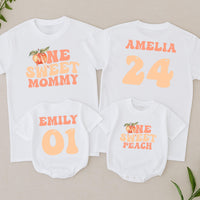 Custom Matching Family Peach Birthday Shirts - One Sweet Peach Design for Baby, Toddler, Kids, Mom, and Dad - Soft Cotton 1st Birthday Outfit