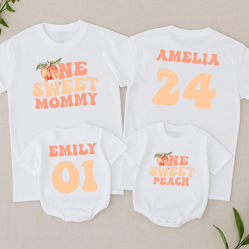 Custom Matching Family Peach Birthday Shirts - One Sweet Peach Design for Baby, Toddler, Kids, Mom, and Dad - Soft Cotton 1st Birthday Outfit