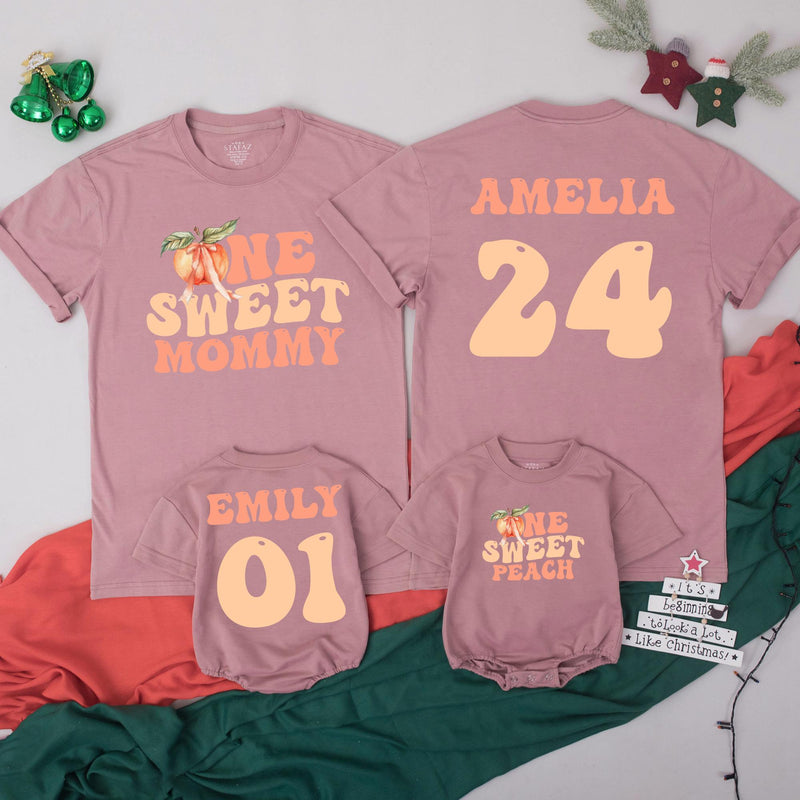 Custom Matching Family Peach Birthday Shirts - One Sweet Peach Design for Baby, Toddler, Kids, Mom, and Dad - Soft Cotton 1st Birthday Outfit