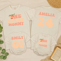 Custom Matching Family Peach Birthday Shirts - One Sweet Peach Design for Baby, Toddler, Kids, Mom, and Dad - Soft Cotton 1st Birthday Outfit