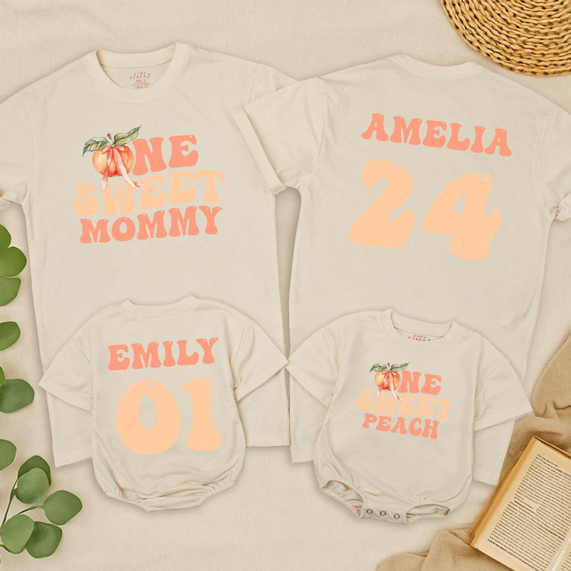 Custom Matching Family Peach Birthday Shirts - One Sweet Peach Design for Baby, Toddler, Kids, Mom, and Dad - Soft Cotton 1st Birthday Outfit