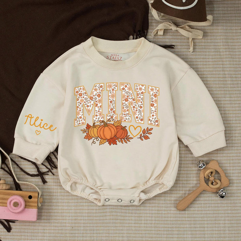 Custom Matching Family Pumpkin Sweatshirts with Mama, Dada, Mini Fall Floral Design, Soft Cotton for Baby, Kids, Parents, Perfect for Autumn