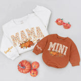 Custom Matching Family Pumpkin Sweatshirts with Mama, Dada, Mini Fall Floral Design, Soft Cotton for Baby, Kids, Parents, Perfect for Autumn