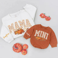 Custom Matching Family Pumpkin Sweatshirts with Mama, Dada, Mini Fall Floral Design, Soft Cotton for Baby, Kids, Parents, Perfect for Autumn