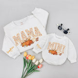 Custom Matching Family Pumpkin Sweatshirts with Mama, Dada, Mini Fall Floral Design, Soft Cotton for Baby, Kids, Parents, Perfect for Autumn