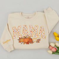 Custom Matching Family Pumpkin Sweatshirts with Mama, Dada, Mini Fall Floral Design, Soft Cotton for Baby, Kids, Parents, Perfect for Autumn