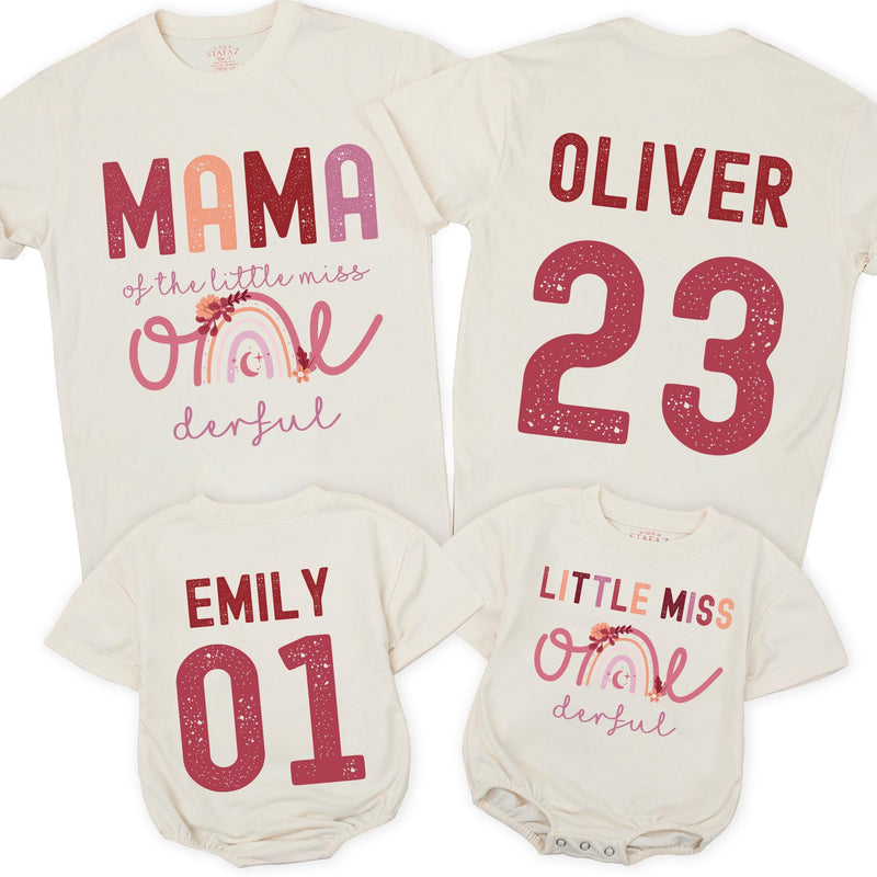 Custom Matching Family Shirts for 1st Birthday, Little Miss Onederful Rainbow Outfit, Soft Cotton Baby Bodysuit, Mom Dad and Toddler Tees