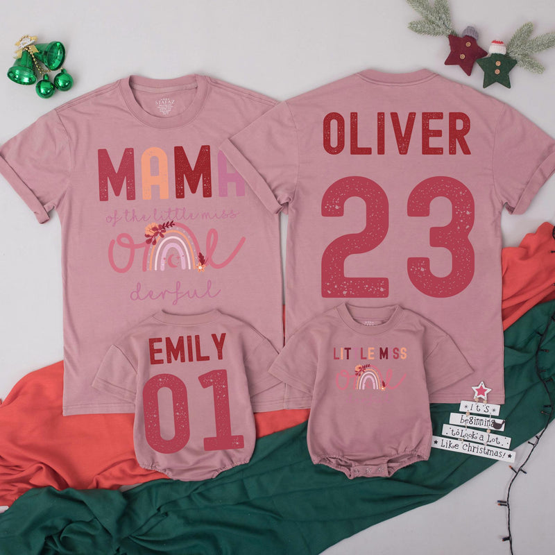 Custom Matching Family Shirts for 1st Birthday, Little Miss Onederful Rainbow Outfit, Soft Cotton Baby Bodysuit, Mom Dad and Toddler Tees