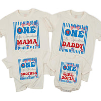 Custom Matching Family Shirts for Baby's First Birthday with Patriotic 'One All American' Design, Soft Cotton Outfit for July 4th Celebrations