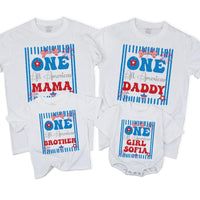 Custom Matching Family Shirts for Baby's First Birthday with Patriotic 'One All American' Design, Soft Cotton Outfit for July 4th Celebrations