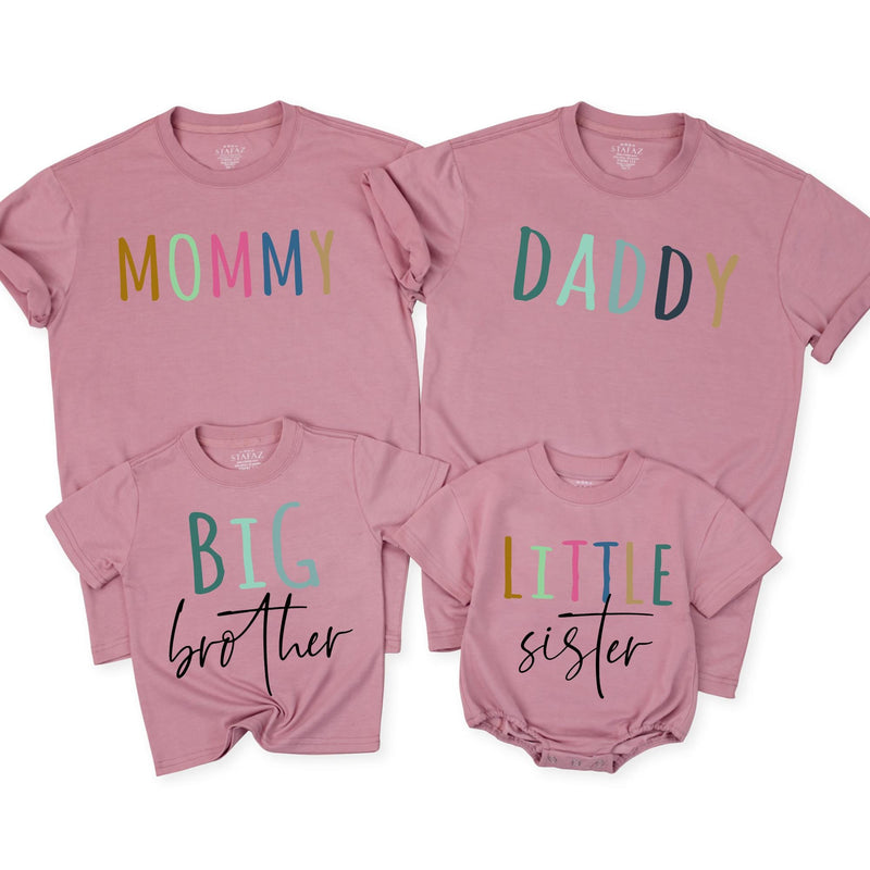 Custom Matching Family Shirts with Colorful Text for Mommy, Daddy, Big Brother, Little Sister, Soft Cotton Tees for Photos & Special Occasions