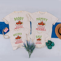 Custom Matching Family Shirts with 'Little Meatball' Artwork for Baby's 1st Birthday, Soft Cotton Outfits for Mom, Dad, and Siblings