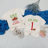 Custom Matching Family Shirts with 'Little Meatball' Artwork for Baby's 1st Birthday, Soft Cotton Outfits for Mom, Dad, and Siblings
