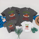 Custom Matching Family Shirts with 'Little Meatball' Artwork for Baby's 1st Birthday, Soft Cotton Outfits for Mom, Dad, and Siblings