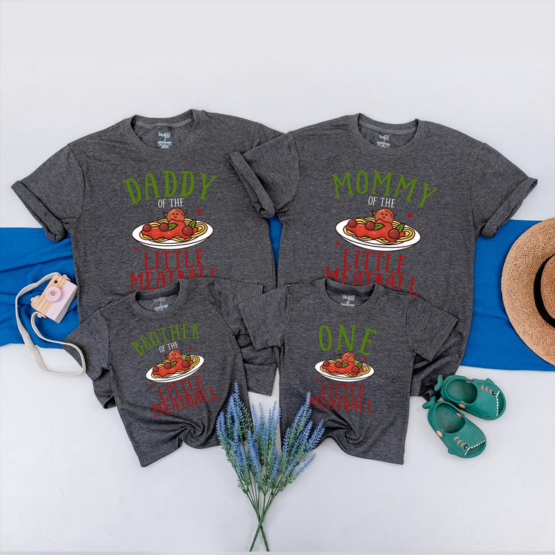 Custom Matching Family Shirts with 'Little Meatball' Artwork for Baby's 1st Birthday, Soft Cotton Outfits for Mom, Dad, and Siblings