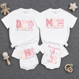Custom Matching Family Shirts with Silly Goose Artwork for Baby's 1st Birthday, Soft Cotton Romper and Tees, Perfect for Celebrations