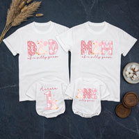 Custom Matching Family Shirts with Silly Goose Artwork for Baby's 1st Birthday, Soft Cotton Romper and Tees, Perfect for Celebrations