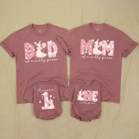 Custom Matching Family Shirts with Silly Goose Artwork for Baby's 1st Birthday, Soft Cotton Romper and Tees, Perfect for Celebrations