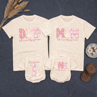 Custom Matching Family Shirts with Silly Goose Artwork for Baby's 1st Birthday, Soft Cotton Romper and Tees, Perfect for Celebrations