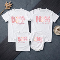 Custom Matching Family Shirts with Silly Goose Artwork for Baby's 1st Birthday, Soft Cotton Romper and Tees, Perfect for Celebrations