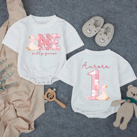 Custom Matching Family Shirts with Silly Goose Artwork for Baby's 1st Birthday, Soft Cotton Romper and Tees, Perfect for Celebrations