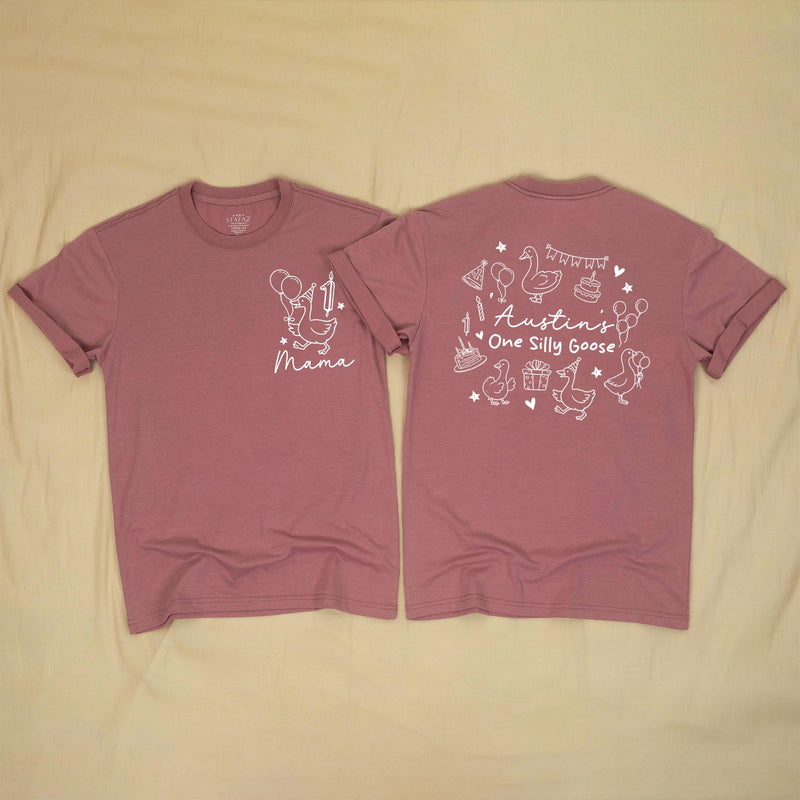 Custom Matching Family Shirts with Silly Goose Artwork, Personalized 1st Birthday Outfit for Baby Boy, Toddler, Mom, Dad, Soft Cotton Tee