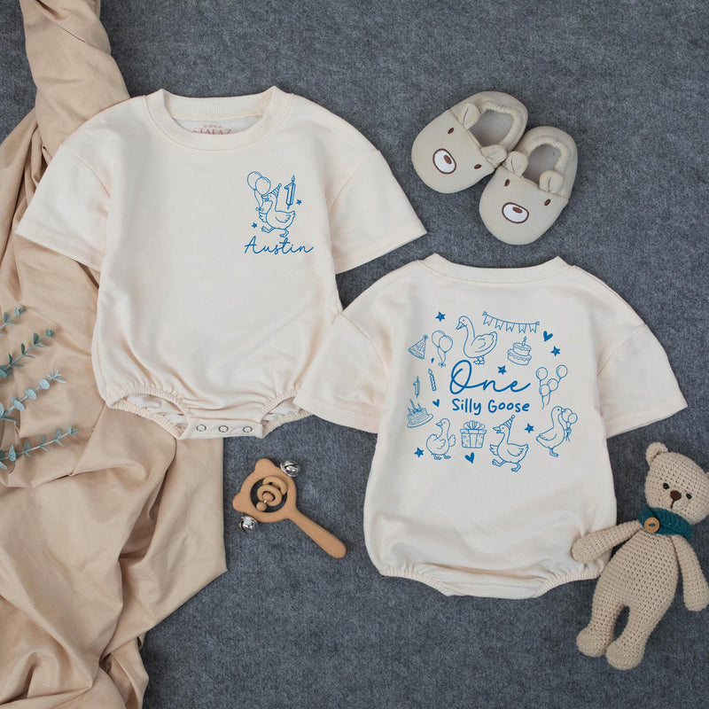 Custom Matching Family Shirts with Silly Goose Artwork, Personalized 1st Birthday Outfit for Baby Boy, Toddler, Mom, Dad, Soft Cotton Tee