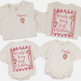 Custom Matching Family Strawberry Shirts and Baby Romper for Berry First Birthday, Soft Cotton Outfit, Personalized Name, Sizes NB–2XL