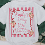 Custom Matching Family Strawberry Shirts and Baby Romper for Berry First Birthday, Soft Cotton Outfit, Personalized Name, Sizes NB–2XL