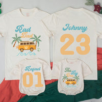 Custom Matching Family Surfing Birthday Shirts, Retro Beach Van Design, The Big One Baby Romper, Rad Dad Tee, Personalized for First Birthday