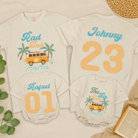 Custom Matching Family Surfing Birthday Shirts, Retro Beach Van Design, The Big One Baby Romper, Rad Dad Tee, Personalized for First Birthday
