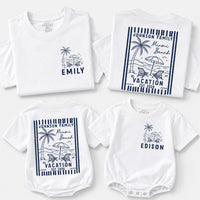 Custom Matching Family Vacation Shirts and Baby Romper, Tropical Beach Design, Miami 2026, Soft Cotton, Sizes Newborn to 2XL