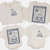 Custom Matching Family Vacation Shirts and Baby Romper, Tropical Beach Design, Miami 2026, Soft Cotton, Sizes Newborn to 2XL