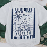 Custom Matching Family Vacation Shirts and Baby Romper, Tropical Beach Design, Miami 2026, Soft Cotton, Sizes Newborn to 2XL