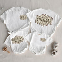 Custom Matching Grandpa and Baby Outfits with Camo Print, Personalized Names, Soft Cotton Shirts and Rompers for Family Bonding Moments