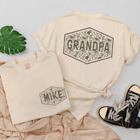 Custom Matching Grandpa and Baby Outfits with Camo Print, Personalized Names, Soft Cotton Shirts and Rompers for Family Bonding Moments