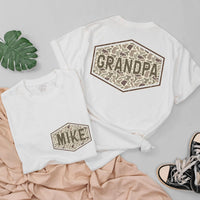 Custom Matching Grandpa and Baby Outfits with Camo Print, Personalized Names, Soft Cotton Shirts and Rompers for Family Bonding Moments
