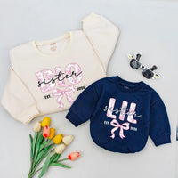 Custom Matching Sister Sweatshirts with Floral Bow Design, Big Sis Lil Sis Outfits, Toddler & Kids Cotton Shirts, Gift for Siblings
