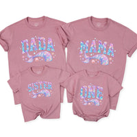 Custom Mermaid Family Shirts & Baby Romper with Whale Art, Soft Cotton Outfit for First Birthday, Matching NB-2XL, Perfect for Photoshoots
