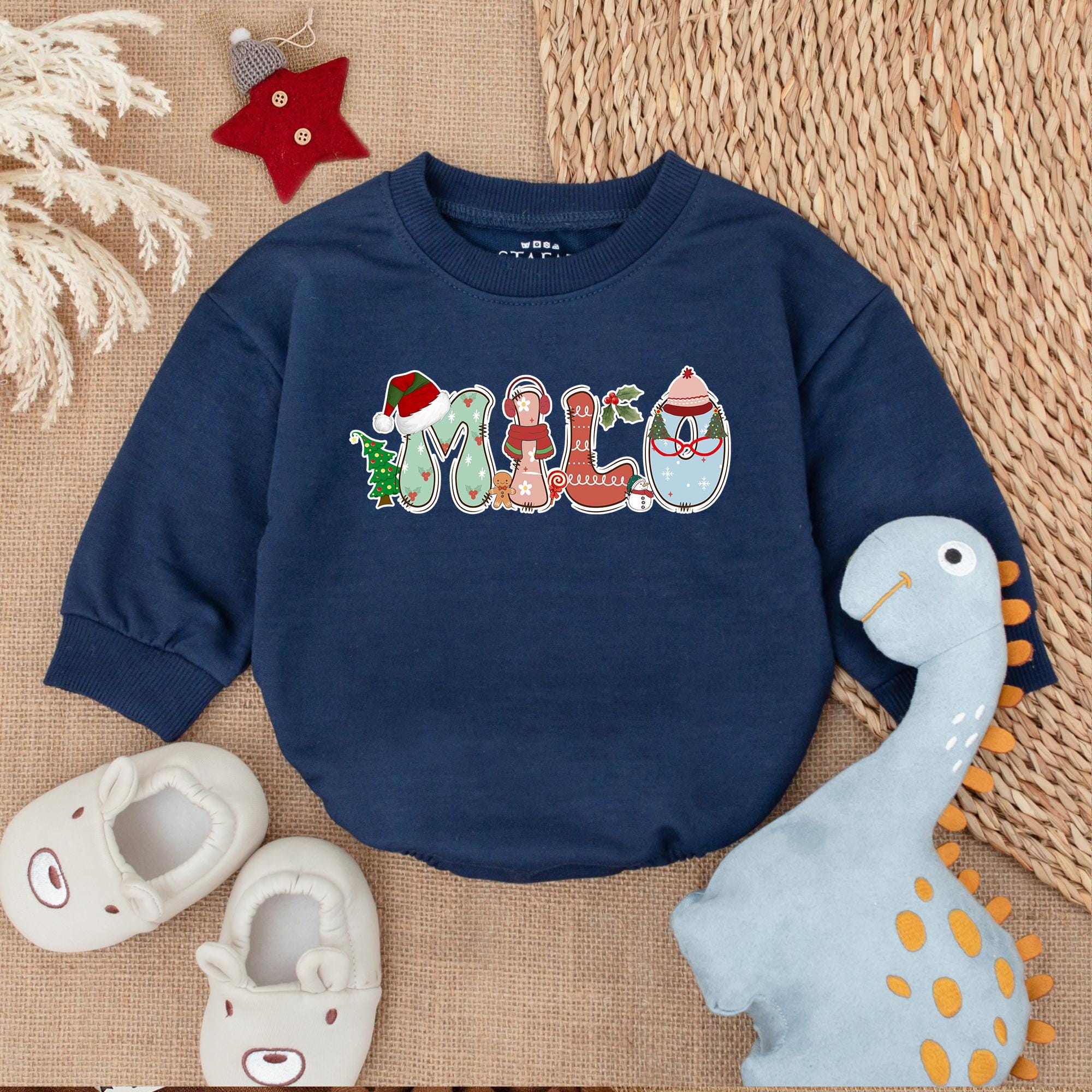Custom Merry Christmas Baby Romper Festive Holiday Design Soft Cotton Bodysuit Newborn Outfit Santa Candy Cane Snowman Red Green White