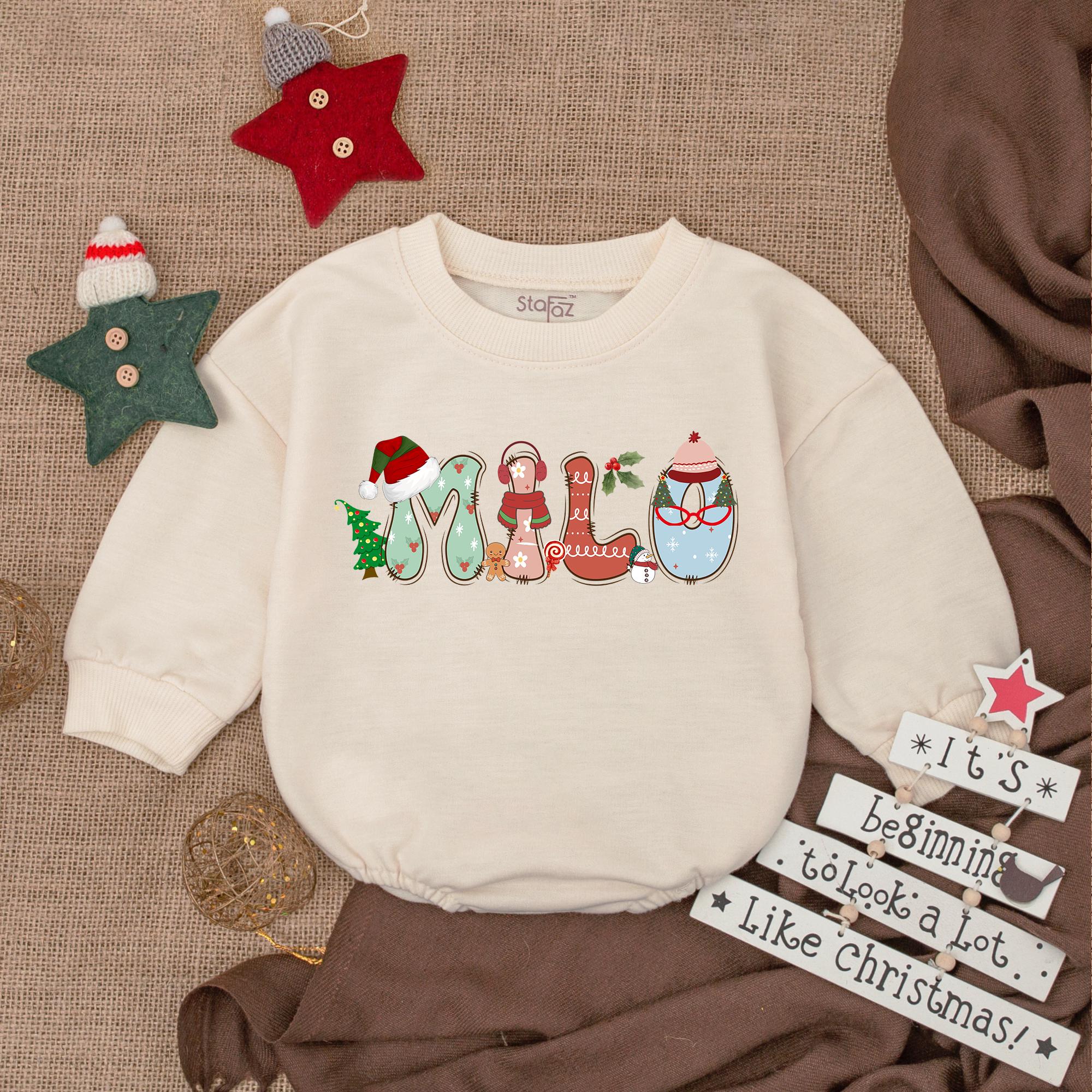 Custom Merry Christmas Baby Romper Festive Holiday Design Soft Cotton Bodysuit Newborn Outfit Santa Candy Cane Snowman Red Green White