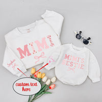 Custom Mimi & Baby Matching Sweatshirt and Romper Set, Floral Bow Design, Soft Cotton, Perfect for Family Photos, Gifting, and Holidays