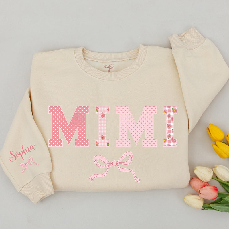 Custom Mimi & Baby Matching Sweatshirt and Romper Set, Floral Bow Design, Soft Cotton, Perfect for Family Photos, Gifting, and Holidays