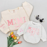Custom Mimi & Baby Matching Sweatshirt and Romper Set, Floral Bow Design, Soft Cotton, Perfect for Family Photos, Gifting, and Holidays