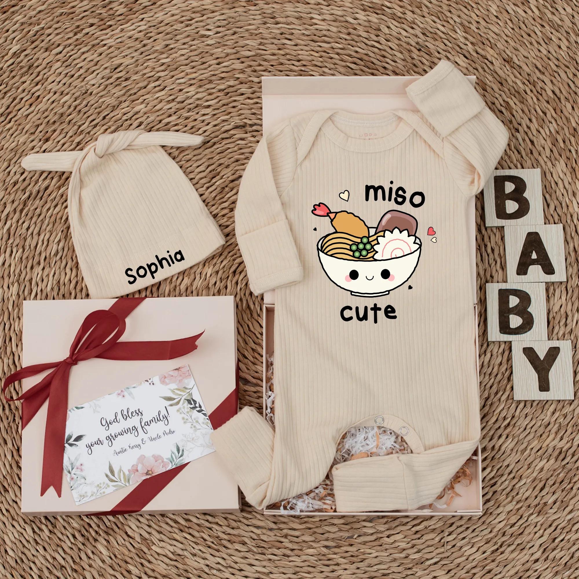 Custom Miso Cute Baby Bodysuit Adorable Noodles Outfit Soft Cotton Newborn Gift Personalized Infant Clothes Foodie Parents Shower Present