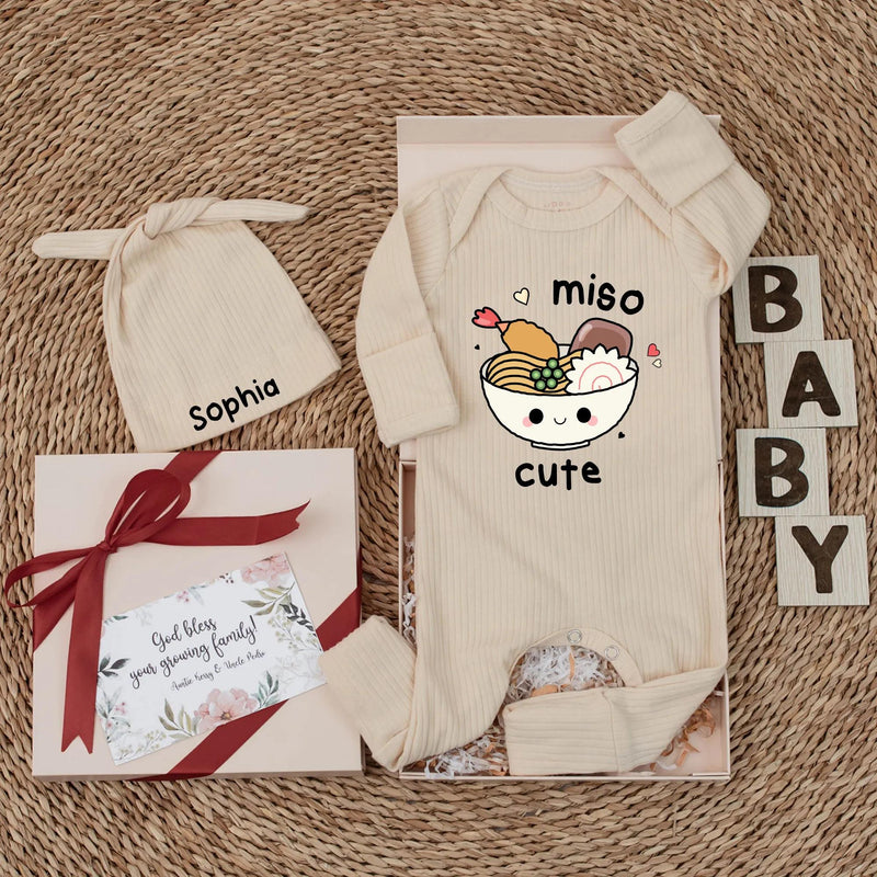 Custom Miso Cute Baby Bodysuit Adorable Noodles Outfit Soft Cotton Newborn Gift Personalized Infant Clothes Foodie Parents Shower Present
